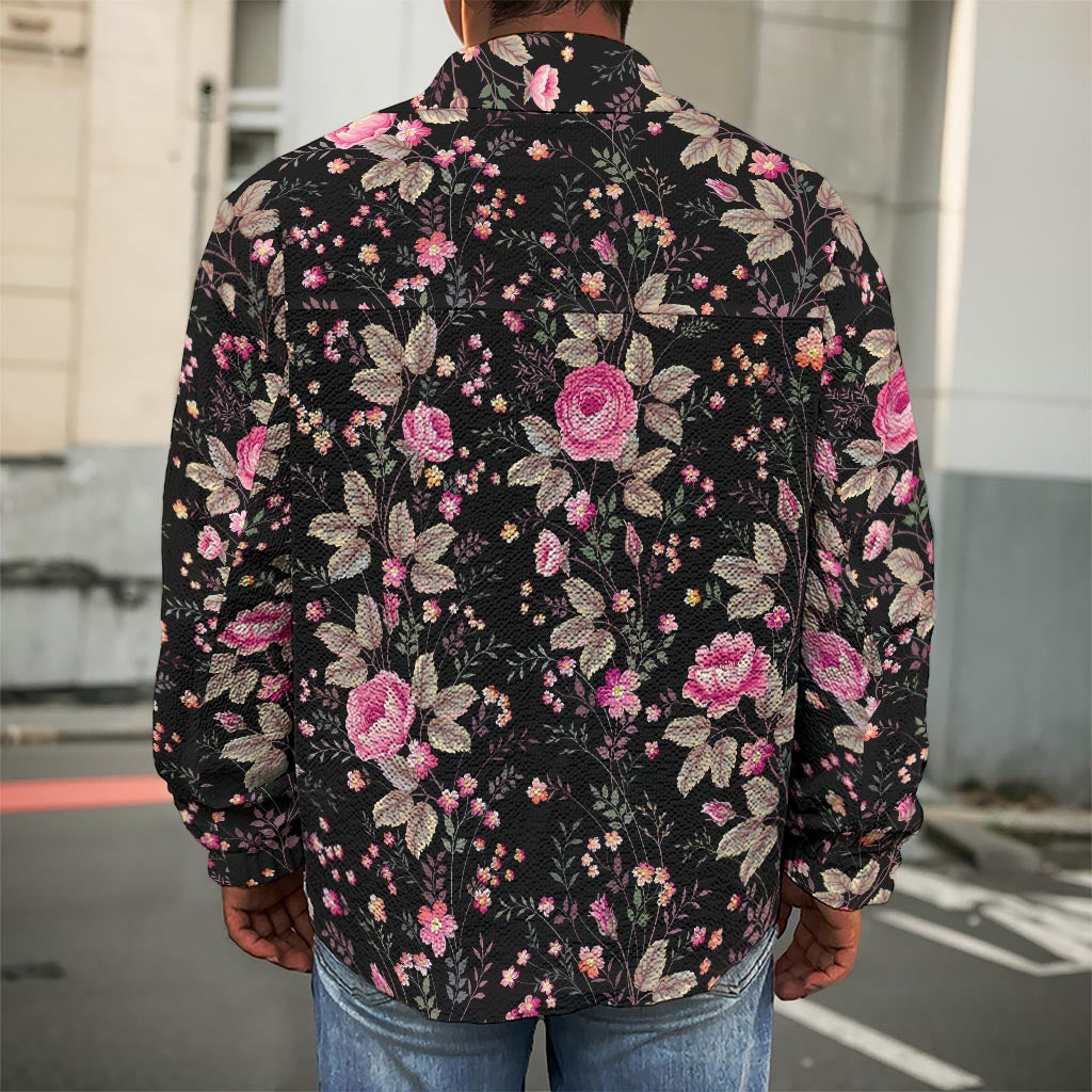 Pink Floral Flower Pattern Print Men's Shirt Jacket