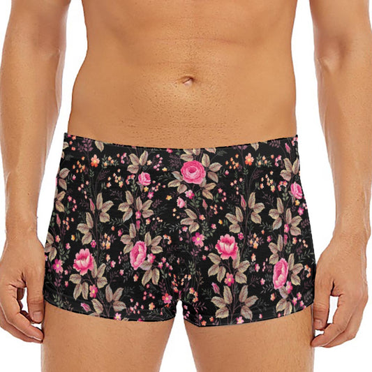 Pink Floral Flower Pattern Print Men's Short Boxer Briefs