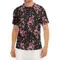 Pink Floral Flower Pattern Print Men's Short Sleeve Rash Guard