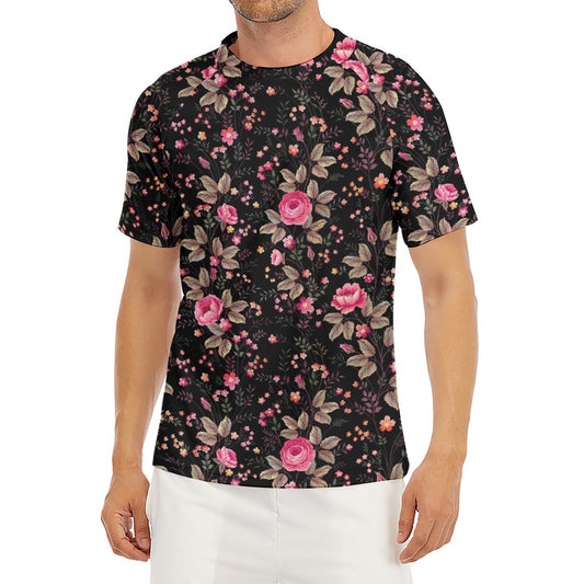 Pink Floral Flower Pattern Print Men's Short Sleeve Rash Guard