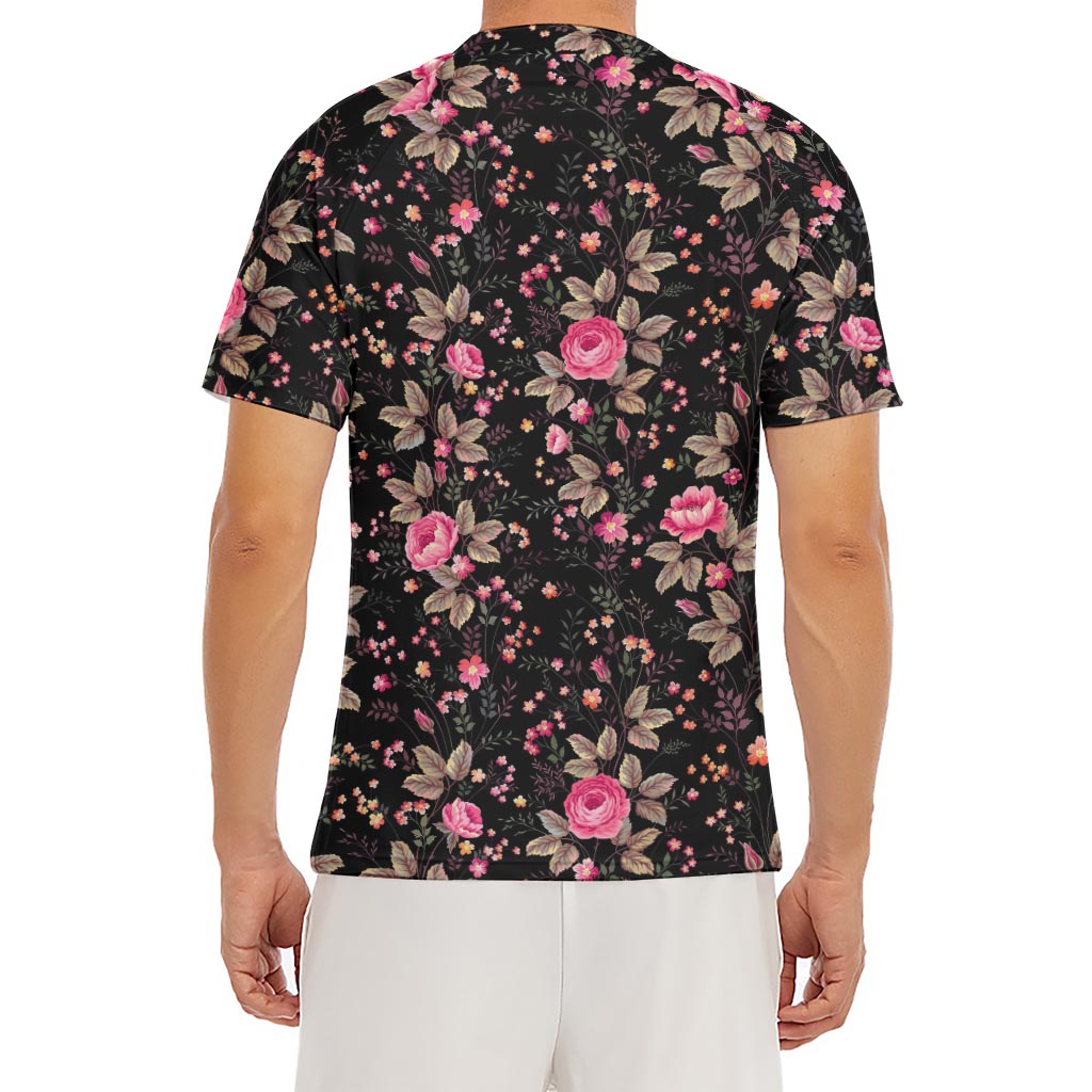 Pink Floral Flower Pattern Print Men's Short Sleeve Rash Guard
