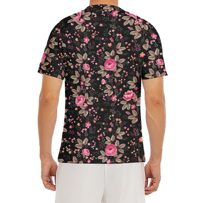 Pink Floral Flower Pattern Print Men's Short Sleeve Rash Guard