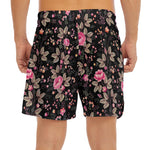Pink Floral Flower Pattern Print Men's Split Running Shorts
