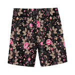 Pink Floral Flower Pattern Print Men's Sports Shorts