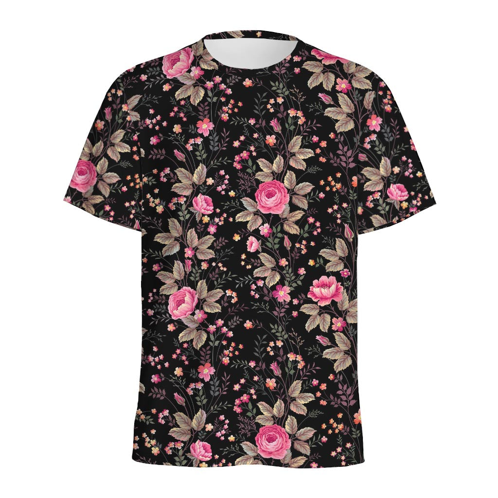Pink Floral Flower Pattern Print Men's Sports T-Shirt