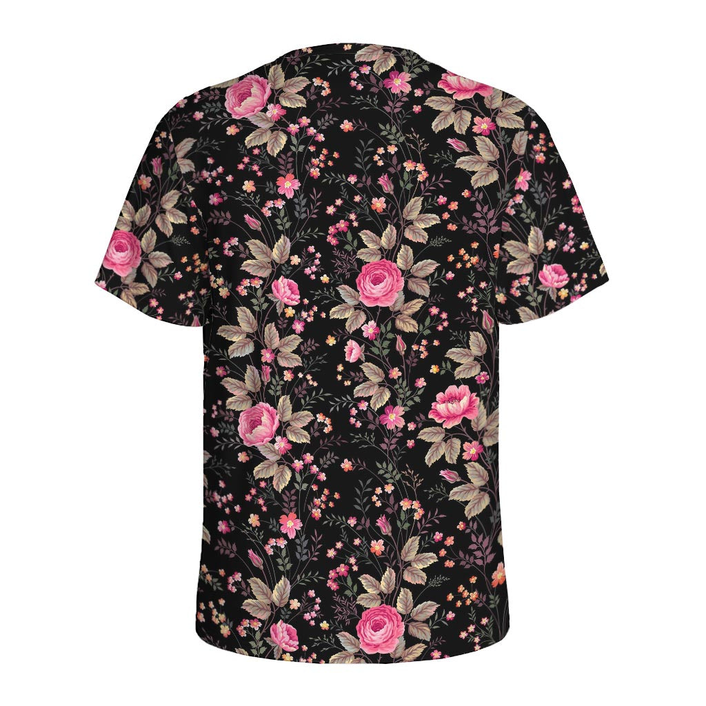 Pink Floral Flower Pattern Print Men's Sports T-Shirt