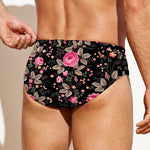 Pink Floral Flower Pattern Print Men's Swim Briefs