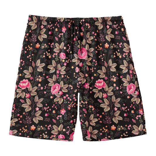 Pink Floral Flower Pattern Print Men's Swim Trunks