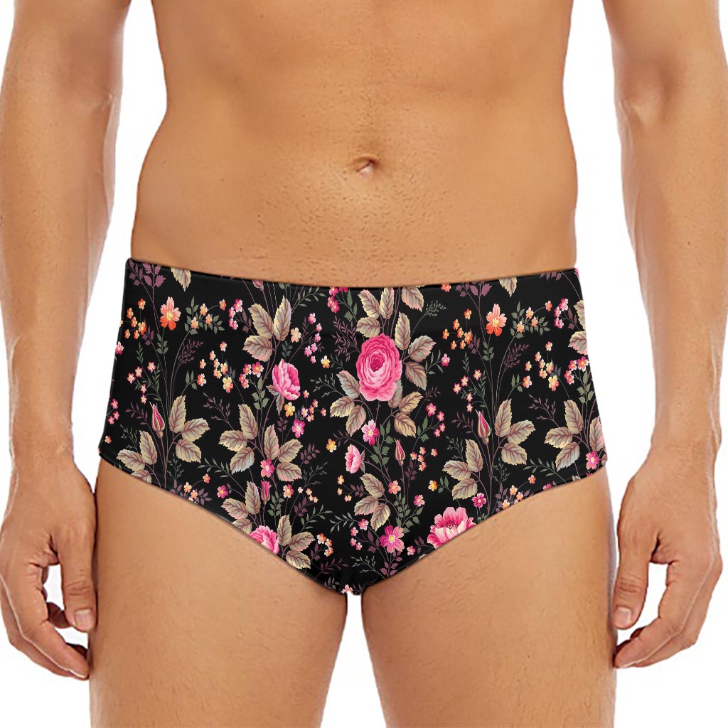 Pink Floral Flower Pattern Print Men's Triangle Swim Briefs