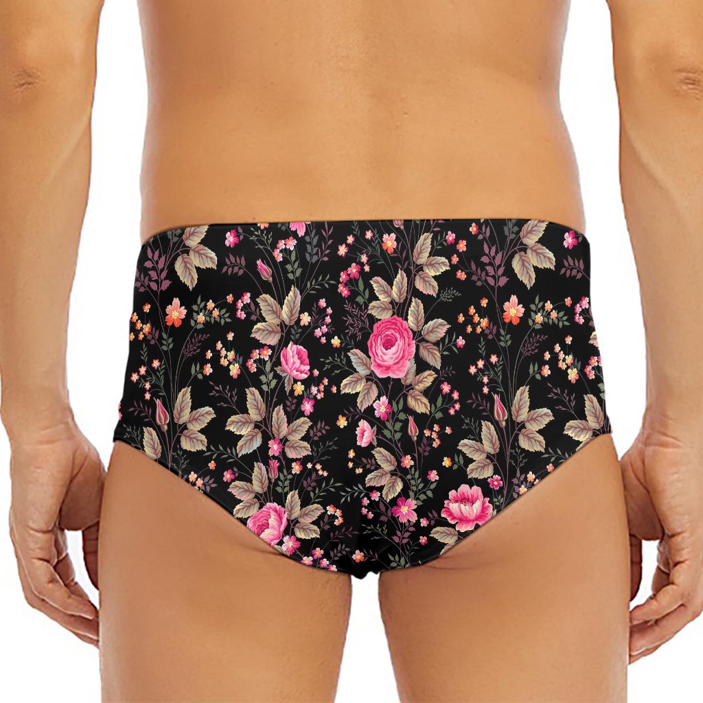 Pink Floral Flower Pattern Print Men's Triangle Swim Briefs
