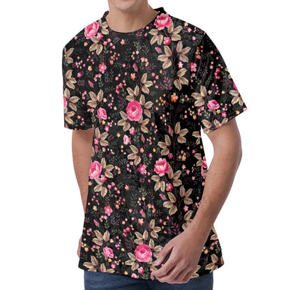 Pink Floral Flower Pattern Print Men's Velvet T-Shirt