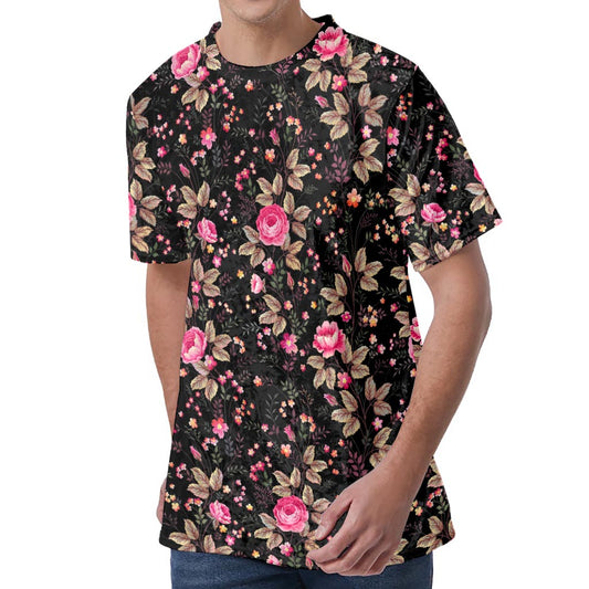 Pink Floral Flower Pattern Print Men's Velvet T-Shirt