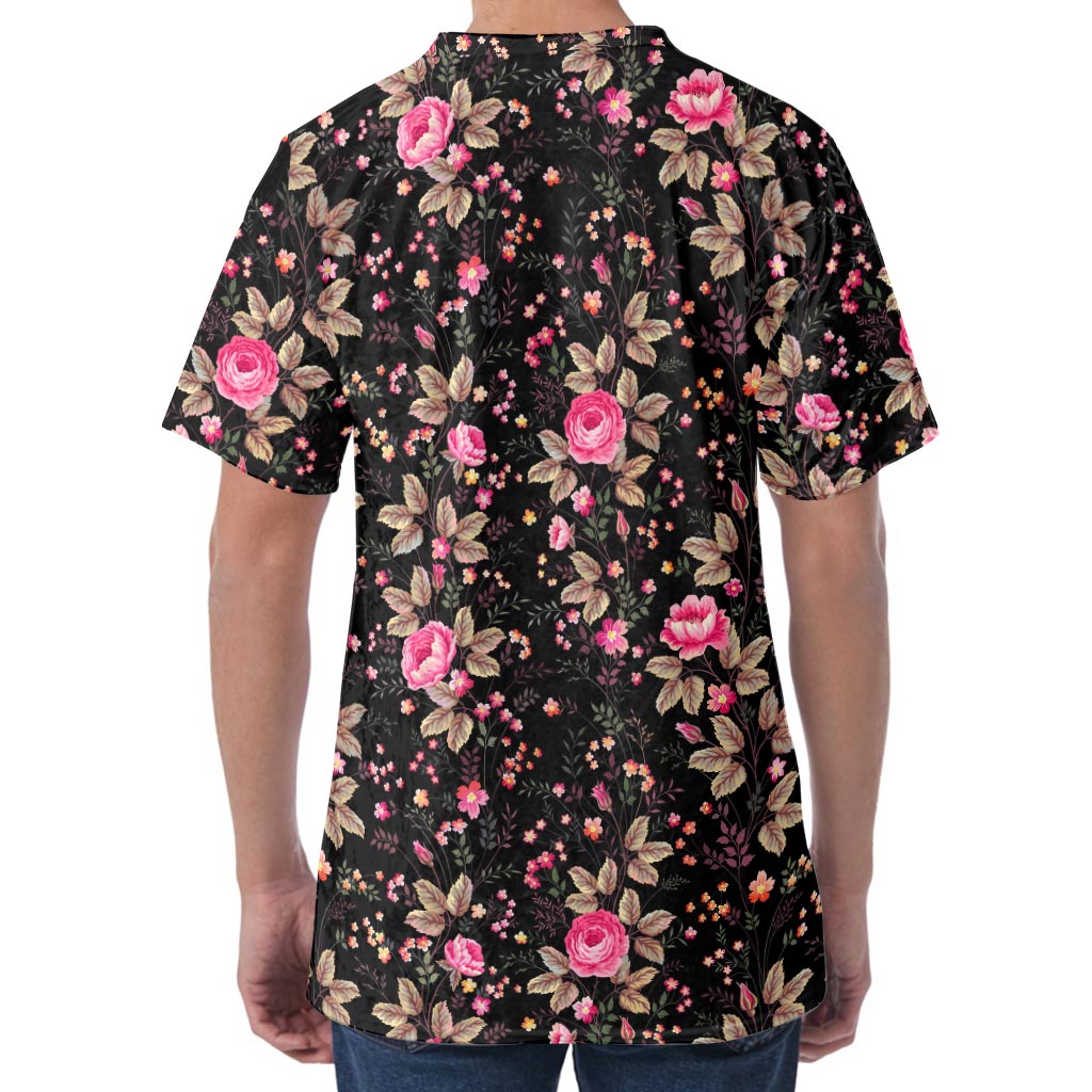 Pink Floral Flower Pattern Print Men's Velvet T-Shirt