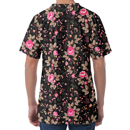 Pink Floral Flower Pattern Print Men's Velvet T-Shirt