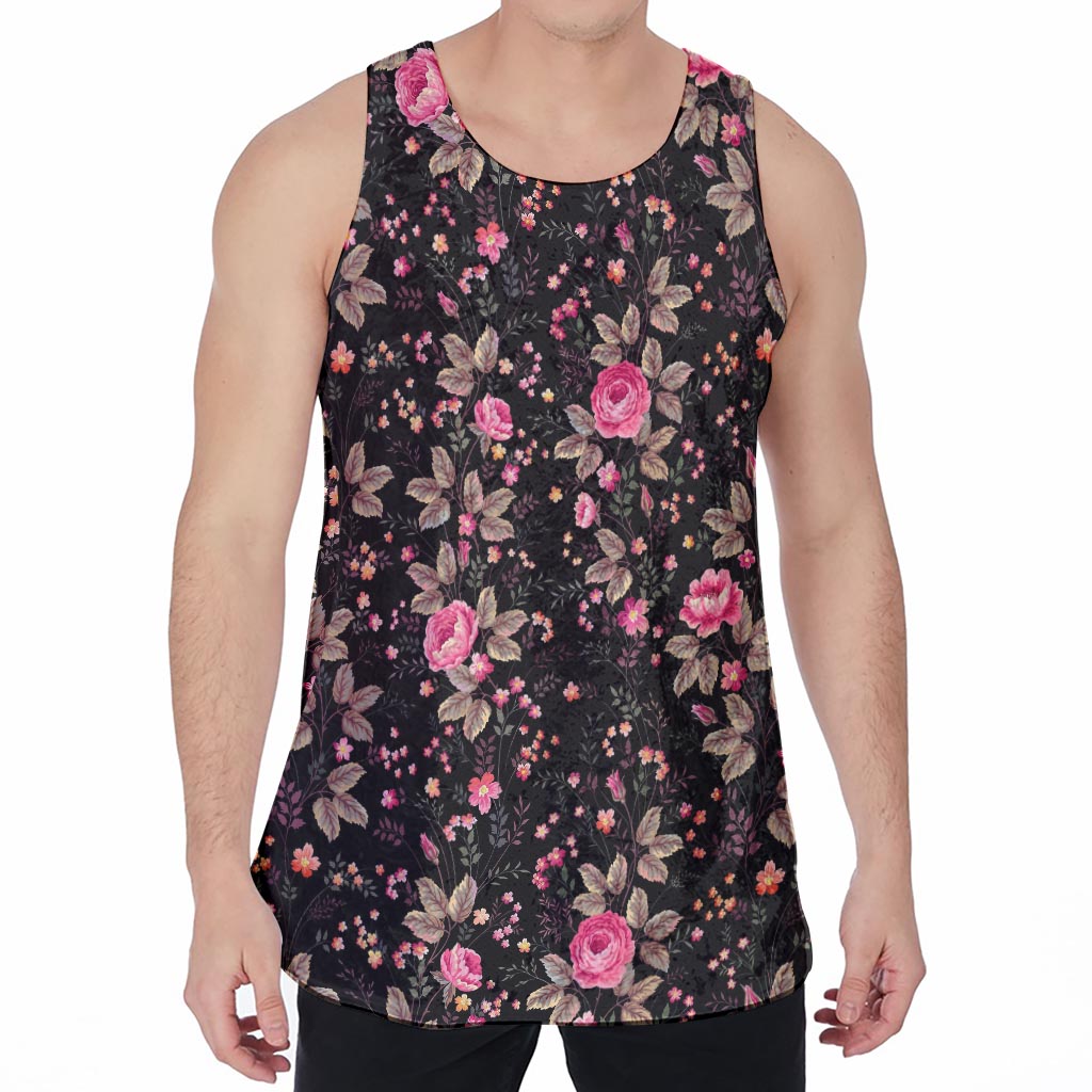 Pink Floral Flower Pattern Print Men's Velvet Tank Top