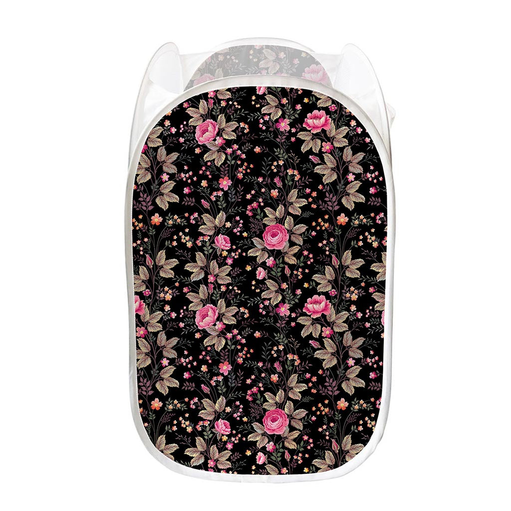 Pink Floral Flower Pattern Print Mesh Laundry Hamper