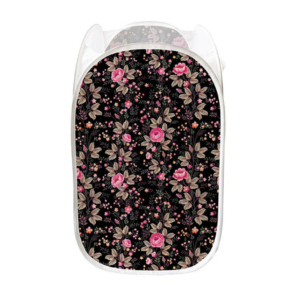 Pink Floral Flower Pattern Print Mesh Laundry Hamper
