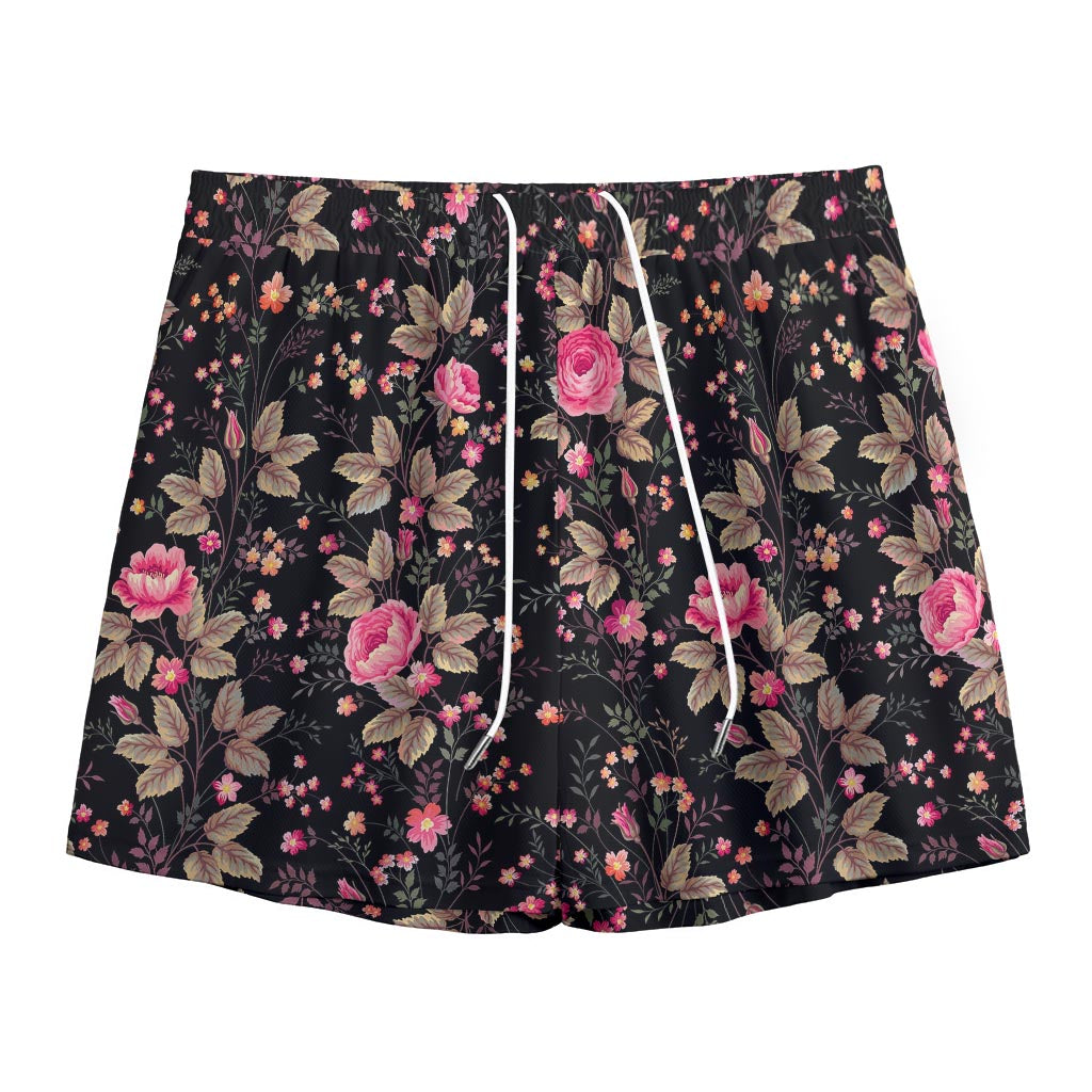 Pink Floral Flower Pattern Print Mesh Shorts