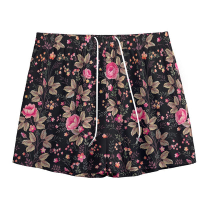 Pink Floral Flower Pattern Print Mesh Shorts