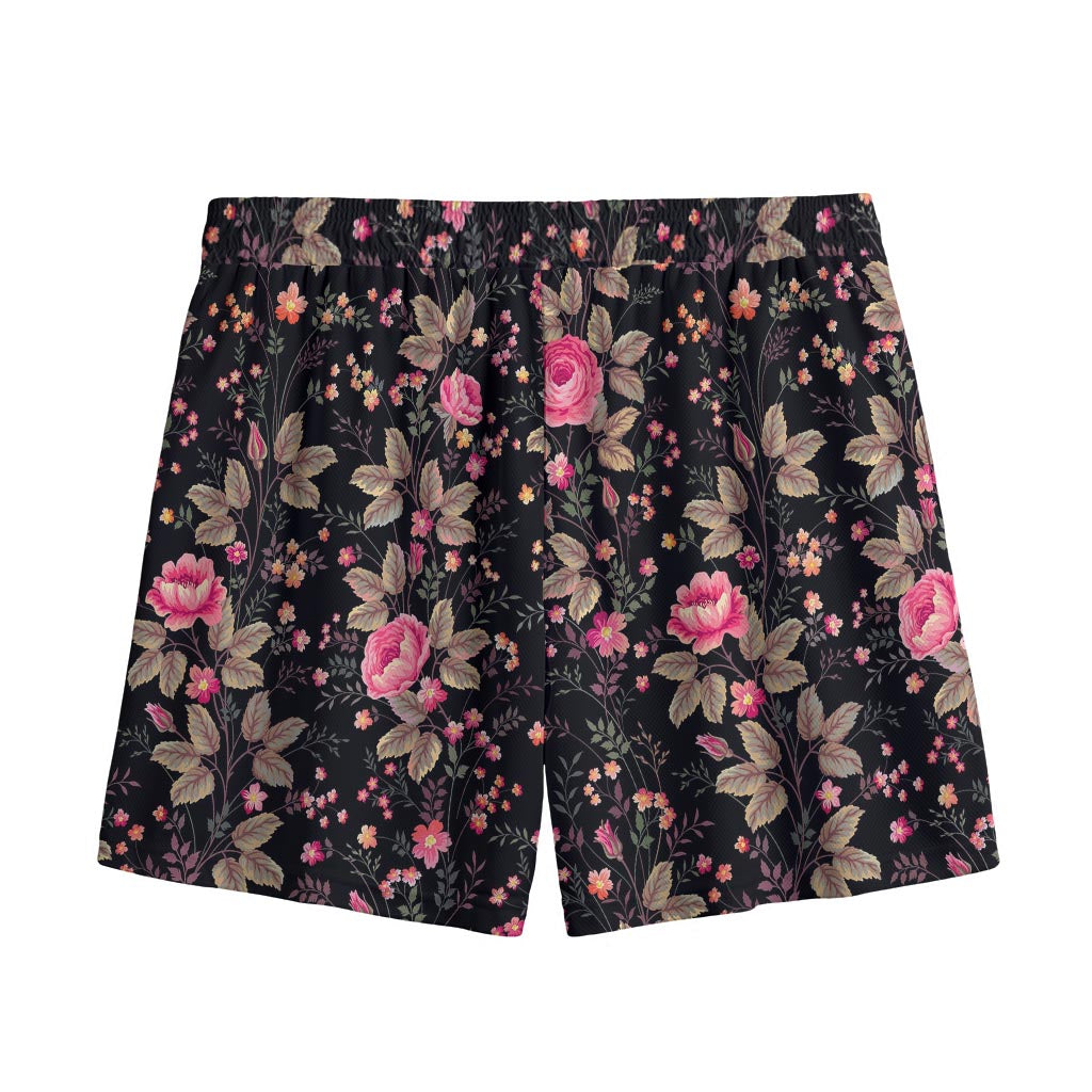 Pink Floral Flower Pattern Print Mesh Shorts