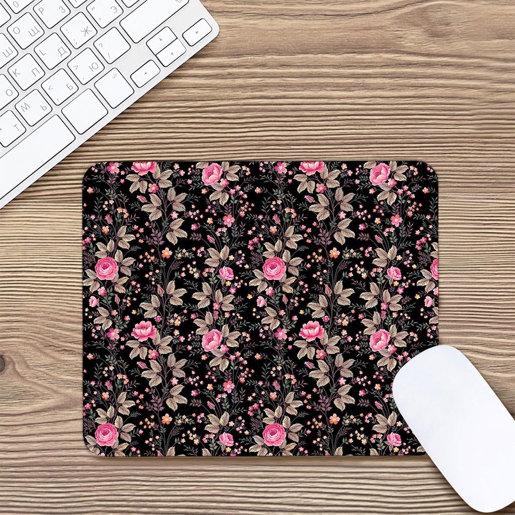 Pink Floral Flower Pattern Print Mouse Pad