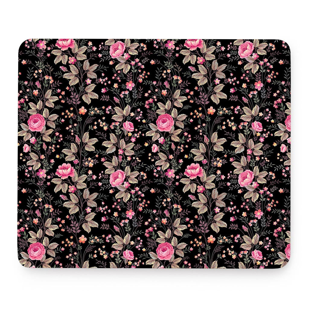 Pink Floral Flower Pattern Print Mouse Pad
