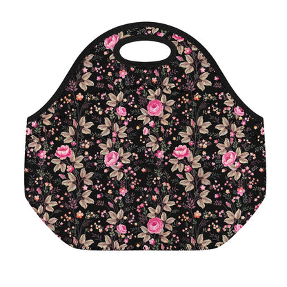 Pink Floral Flower Pattern Print Neoprene Lunch Bag