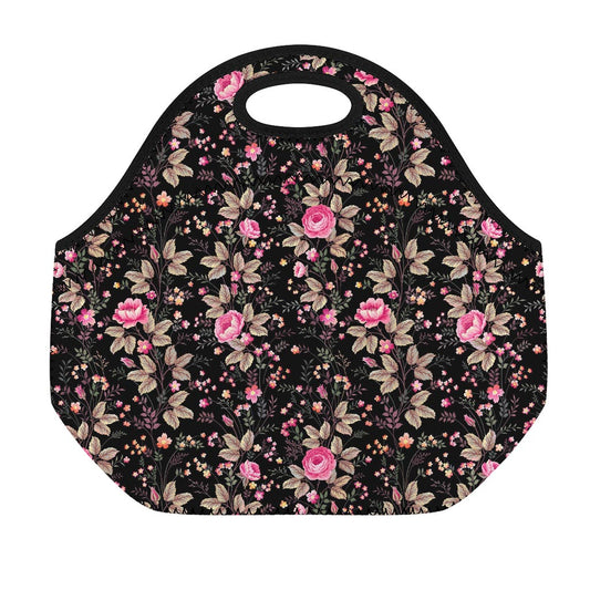 Pink Floral Flower Pattern Print Neoprene Lunch Bag