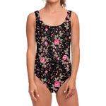 Pink Floral Flower Pattern Print One Piece Swimsuit