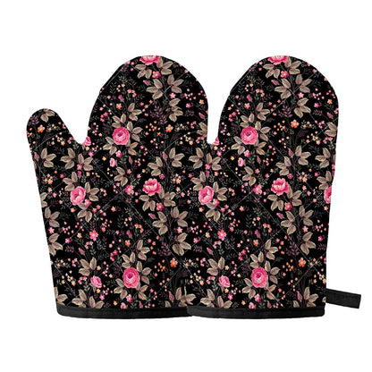 Pink Floral Flower Pattern Print Oven Mitts