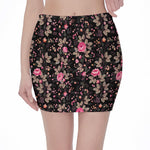 Pink Floral Flower Pattern Print Pencil Mini Skirt