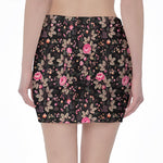 Pink Floral Flower Pattern Print Pencil Mini Skirt