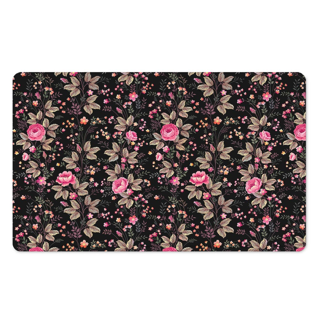 Pink Floral Flower Pattern Print Polyester Doormat