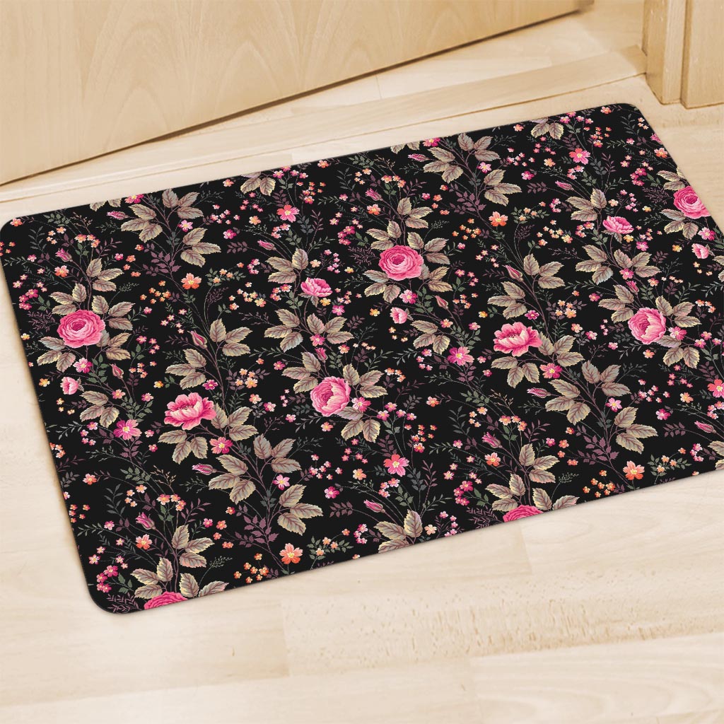 Pink Floral Flower Pattern Print Polyester Doormat
