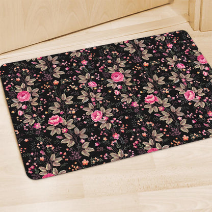 Pink Floral Flower Pattern Print Polyester Doormat