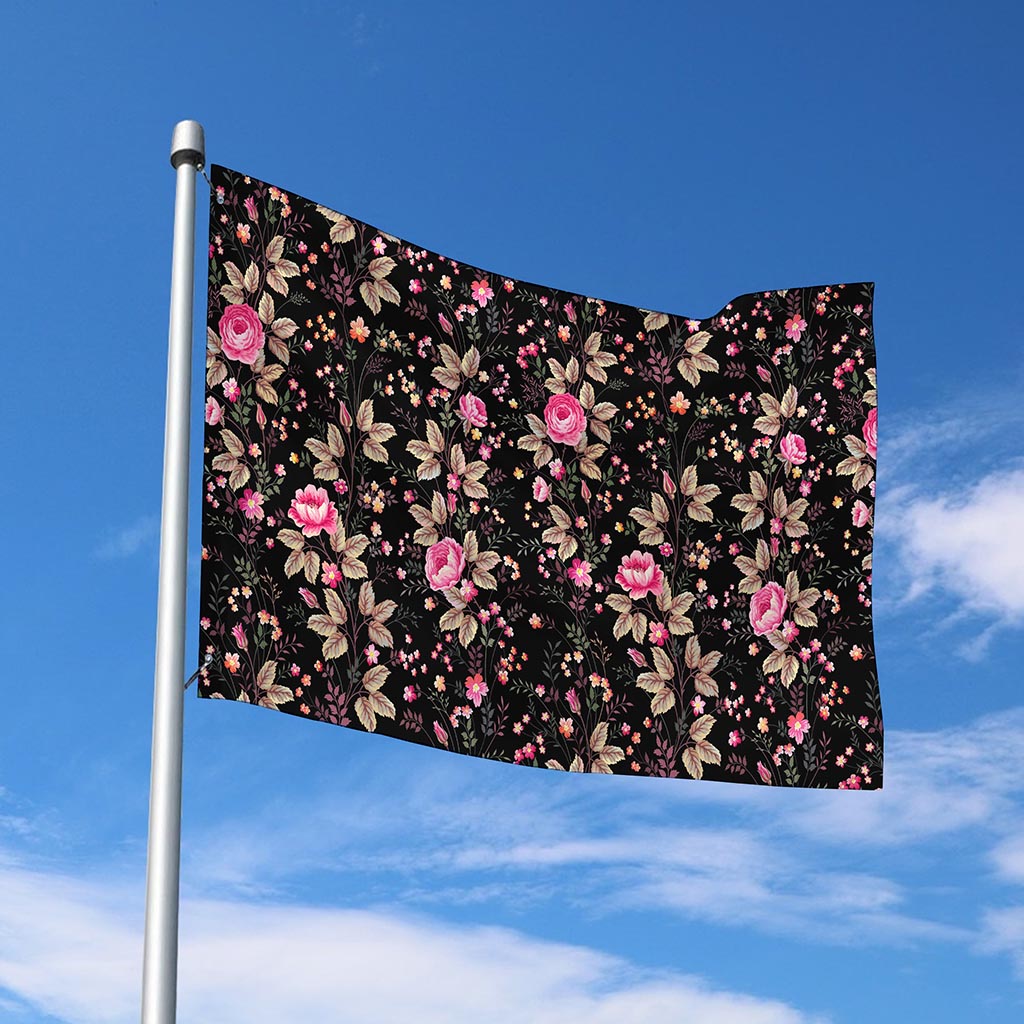Pink Floral Flower Pattern Print Polyester Flag