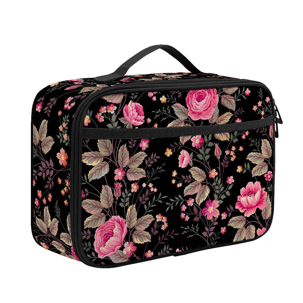 Pink Floral Flower Pattern Print Portable Lunch Bag