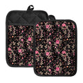 Pink Floral Flower Pattern Print Pot Holders With Pocket