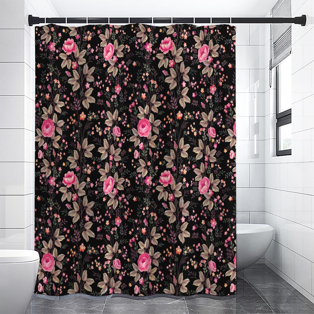 Pink Floral Flower Pattern Print Premium Shower Curtain