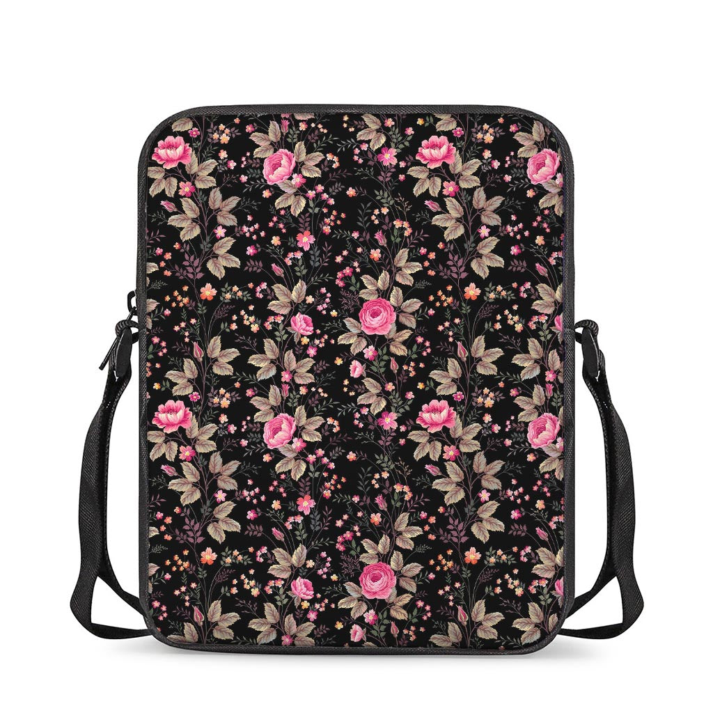 Pink Floral Flower Pattern Print Rectangular Crossbody Bag