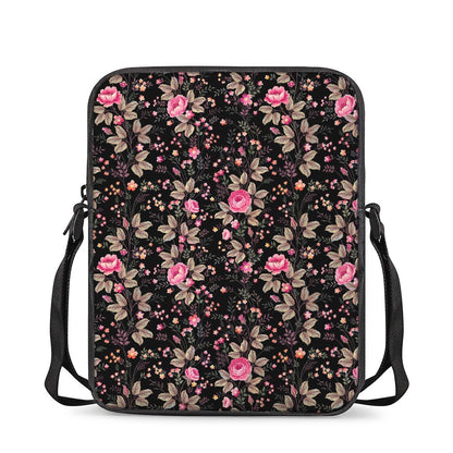 Pink Floral Flower Pattern Print Rectangular Crossbody Bag