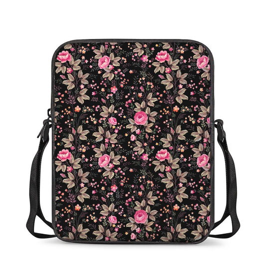 Pink Floral Flower Pattern Print Rectangular Crossbody Bag