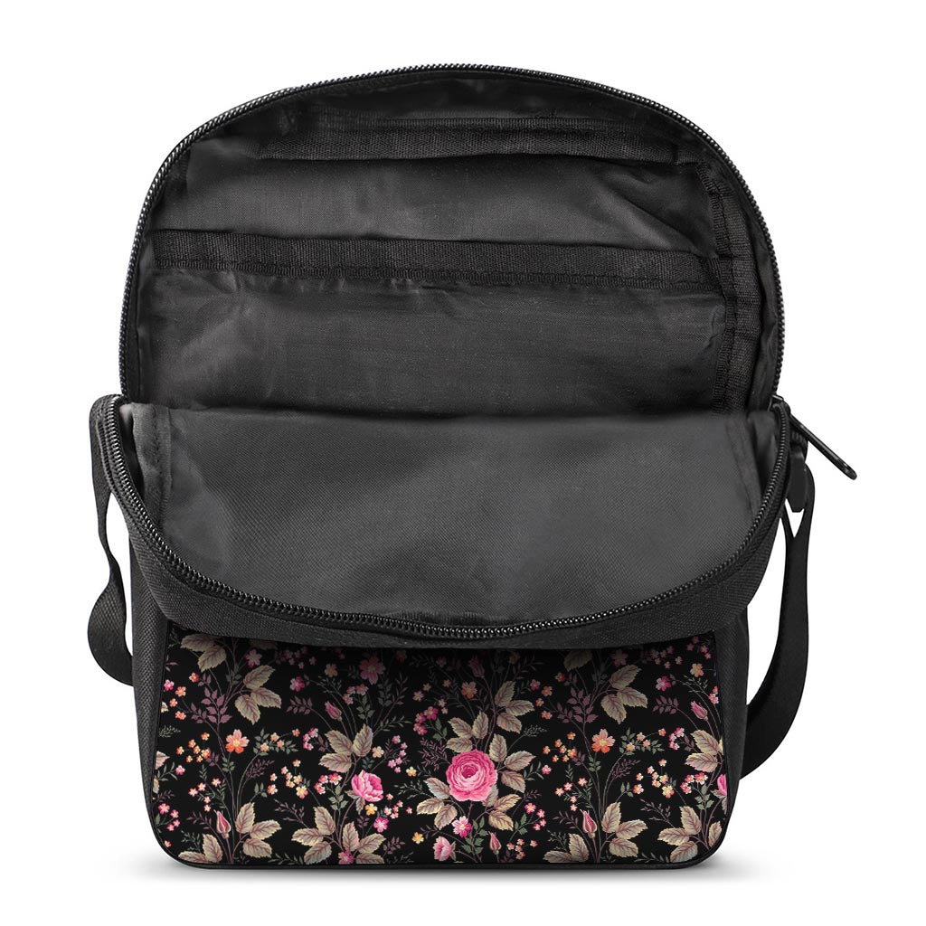 Pink Floral Flower Pattern Print Rectangular Crossbody Bag