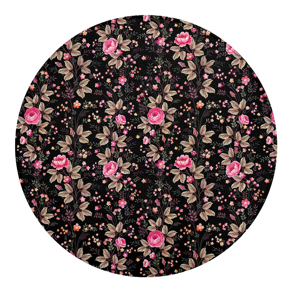 Pink Floral Flower Pattern Print Round Blanket