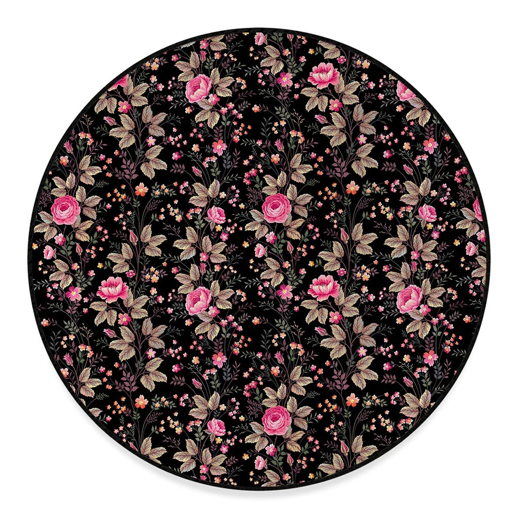 Pink Floral Flower Pattern Print Round Floor Mat