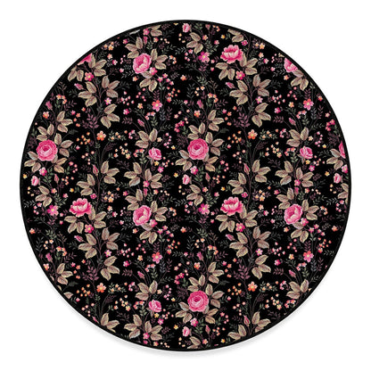 Pink Floral Flower Pattern Print Round Floor Mat