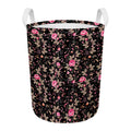Pink Floral Flower Pattern Print Round Laundry Basket