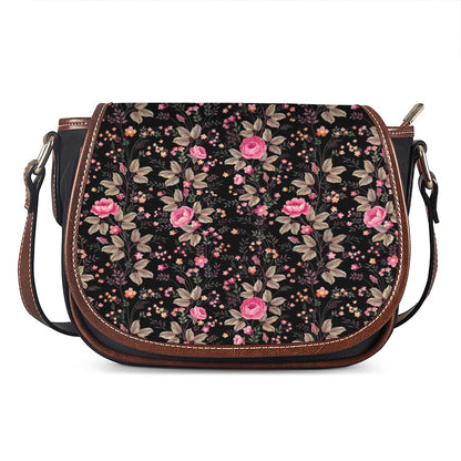 Pink Floral Flower Pattern Print Saddle Bag
