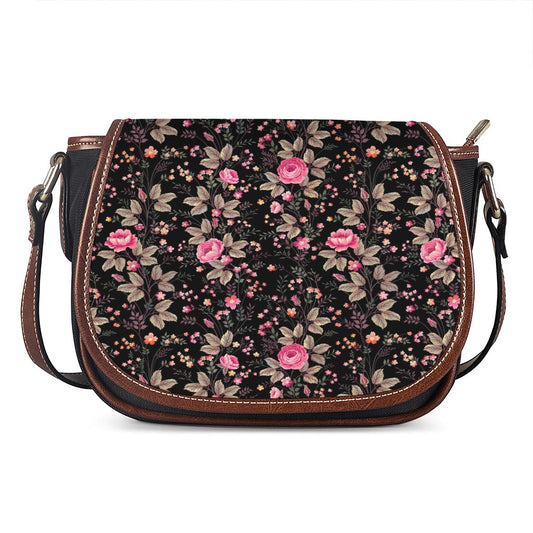 Pink Floral Flower Pattern Print Saddle Bag
