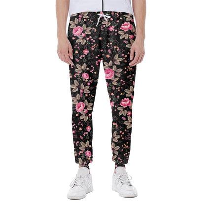 Pink Floral Flower Pattern Print Scuba Joggers